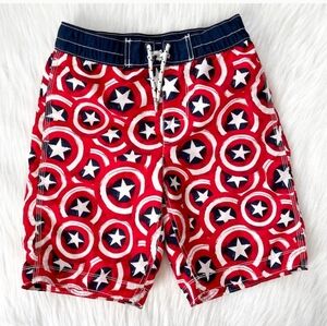 GAP Red and Blue Swim Trunks Captain America Patriotic Design Boys 8